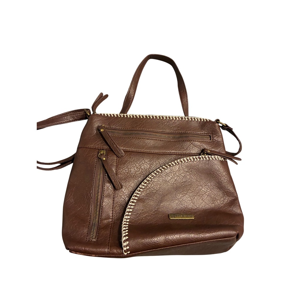 White‎ Mountain Brown Faux Leather Whipstitch Crossbody Bag Women Boho Organizer